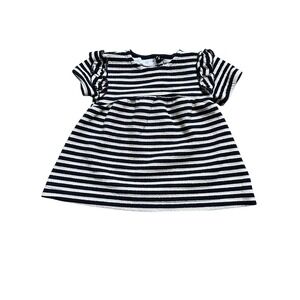 Zara Baby Girl Navy Striped Ruffle Sleeve Dress Size 3-6 Mo nautical infant